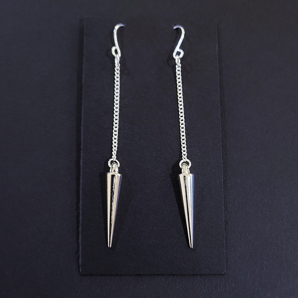 Silver Spike Chain Drop Earrings